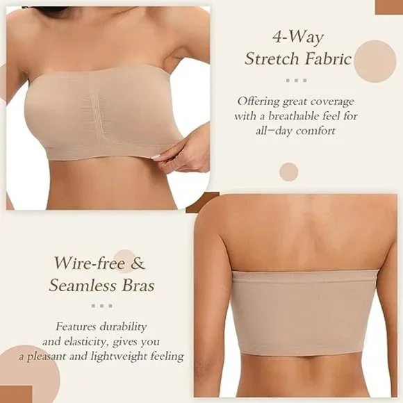3pcs SET Strapless Bandeau Padded Tube Top Bra Stretch Non-slip - Picture 8 of 9